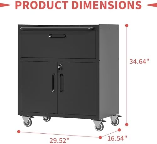 Metal Mobile Tool Storage Cabinet with 2 Locking Door and 1 Drawer