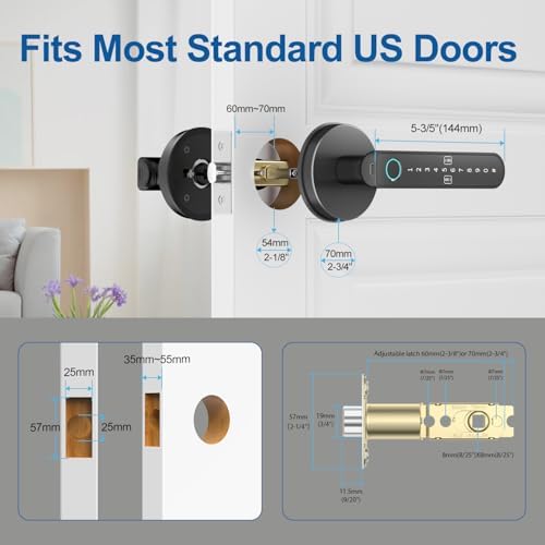 BIWIBON Fingerprint Door Lock, Fingerprint Door Knob with 5 Unlock Options