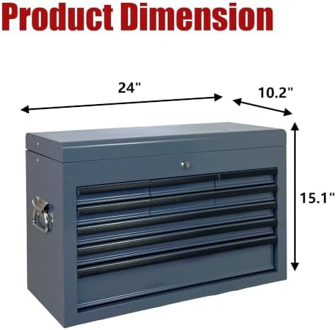9 Drawers Metal Tool Box, 24" Portable Steel Tool Chest with Key Lock & EVA Liners, Multi-Function Top Storage Tray Toolbox with Powder Coating & Ball Bearing Slides for Garage & Workshop(Grey)