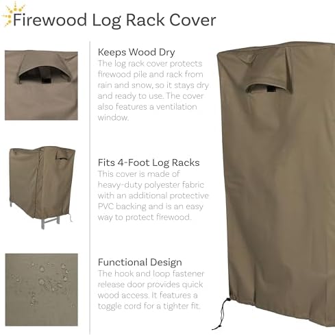 Sunnydaze 4-Foot Firewood Log Rack Cover with PVC Backing, Khaki