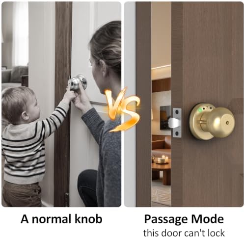 Fingerprint Door Knob, App Keyless Privacy Lock for Bedroom Pantry,
