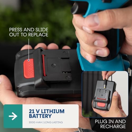 Evermore 21V Cordless Drill Set - 24-Piece All-In-One Power Tool Kit with 2 Batteries, Charger, and Carrying Case - High-Torque Electric Drill for Home Improvement & Renovation
