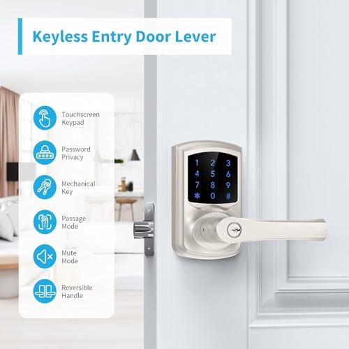 Signstek Keyless Entry Door Lock, Keypad Door-Lock with Code, Electronic Digital Smart Lock for Front Door with Handle, Touchscreen, Satin Nickel