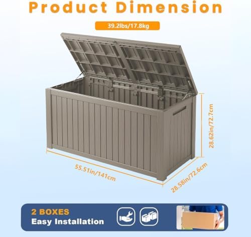 Outdoor Storage Box Waterproof, 200 Gallon Lockable Resin Large Deck Box, Patio Storage Bin for Pool Accessories Cushion Furniture, Garden Tools, UV-Resistant Outside Delivery, Grey