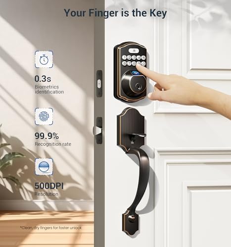 Veise KS02D Fingerprint Deadbolt Lock with Handle Set, Oil Rubbed Bronze