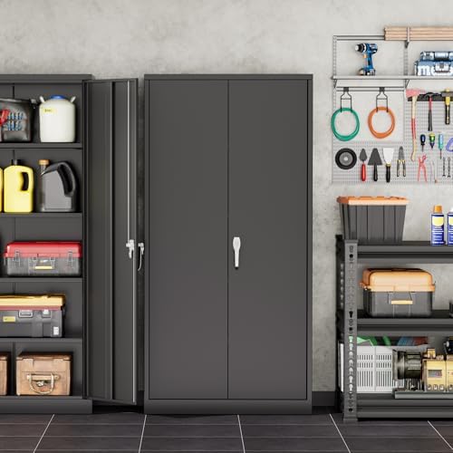 INTERGREAT Metal Garage Storage Cabinet with Lock, 72" Storage Cabinet with Locking Doors and 4 Adjustable Shelves, Lockable Steel Tool Cabinet for Home Office, School, Black