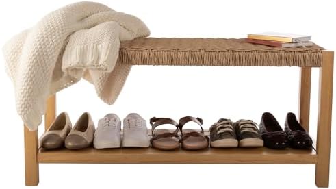 Alaterre Furniture Newport 40” Shoe Storage Bench with Woven Seat, Natural