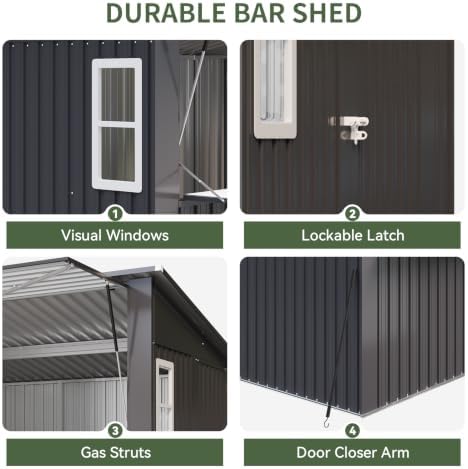 Aoxun 8x7 FT Outdoor Bar Shed with Canopy Black