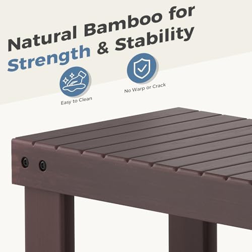 DUMOS Wooden Shoe Rack Bench, 3-Tier Bamboo Entryway Benches with Storage, Holds Up to 286 lb Storage Organizer, Suitable for Bedroom Living Room Balcony, 11.3 x 35.43 x 17.8 Inches, Brown