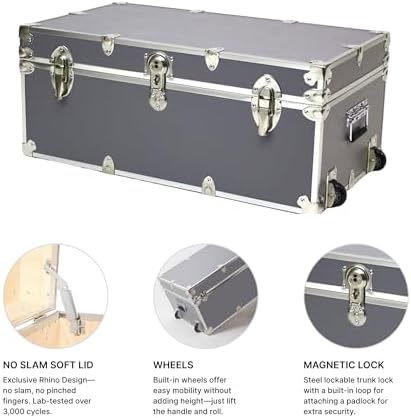 Rhino Small Essential Trunk with Wheels, Camp Footlocker, Dorm Storage