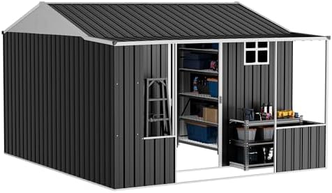 VanAcc 10x10.5x7 FT Dual-Zone Metal Storage Shed with Work Area