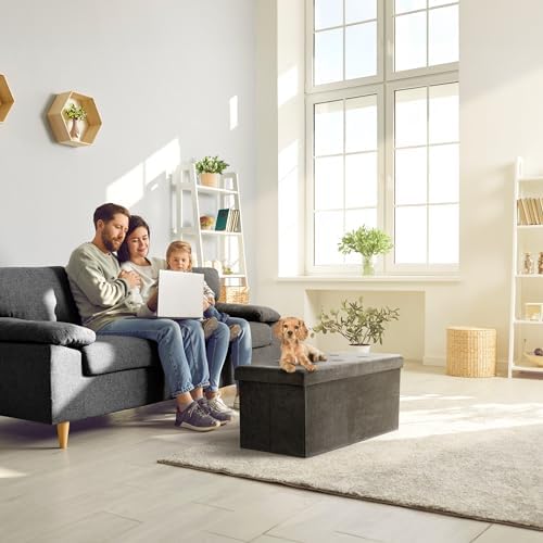 Sorbus Collapsible Storage Ottoman Bench (Black, Medium (15” x 30” x 15”))