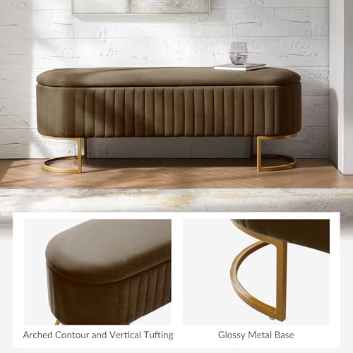 EcoHarbor Living 50.5" Bedroom Velvet Storage Bench,Upholstered End of Bed Bench with Gold Legs,Entryway Footrest Seat
