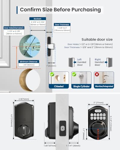 TEEHO TE011W WiFi Keypad Deadbolt, Smart Locks for Front Door, Matte Black