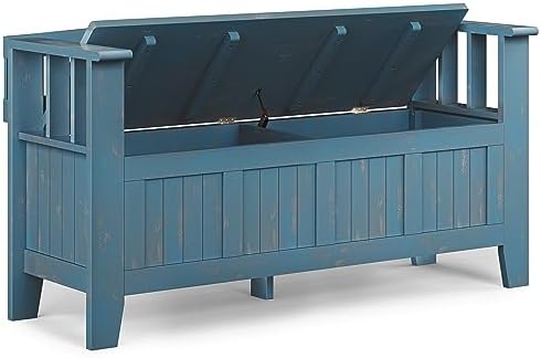 SIMPLIHOME Acadian 48" Wide Solid Wood Storage Bench in Coastal Blue