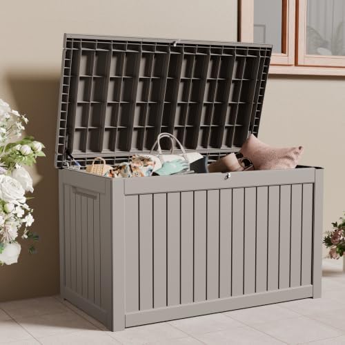 230 Gal Outdoor Storage Box, Lockable Waterproof Resin Deck Box w/Handles