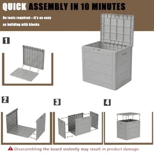 35 Gallon Outdoor Storage Box Waterproof, Deck Boxes Outdoor, Grey