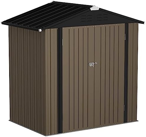 JUMMICO Metal Outdoor Storage Shed, 6 x 4 FT, Brown