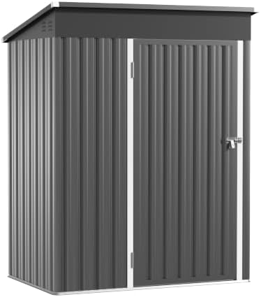 5 x 3 FT Outdoor Storage Shed, Waterproof Metal Garden Tool Shed with Sloped Roof, Lockable Door & Air Vents for Backyard Patio Lawn, Dark Gray