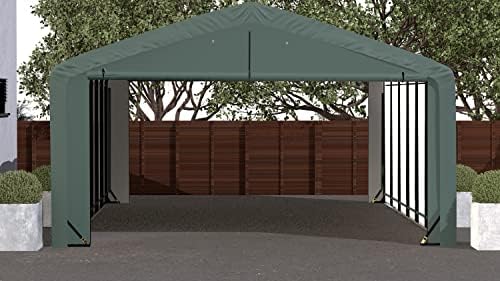 ShelterLogic ShelterTube Garage & Storage Shelter, 20' x 32' x 10' Heavy-Duty Steel Frame Wind and Snow-Load Rated Enclosure, Green