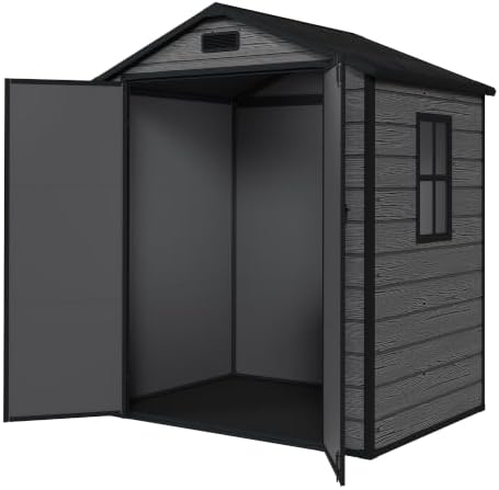 Amopatio 6x4 FT Outdoor Storage Shed with Floor, Dark Grey