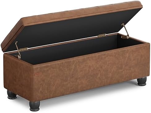 SONGMICS Storage Ottoman, 46.5 Inches Long Bed End Stool, Solid Wood Legs