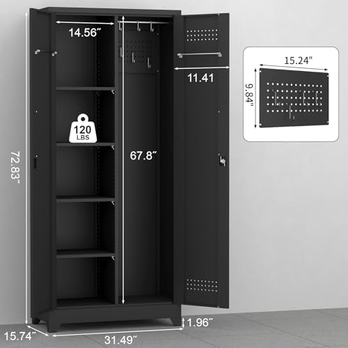 IRONFFICE Metal Utility Closet,Broom Closet Storage Cabinet with Doors and Shelves,Locking Storage Cabinets for Home Office,Gym,Laundry,Black
