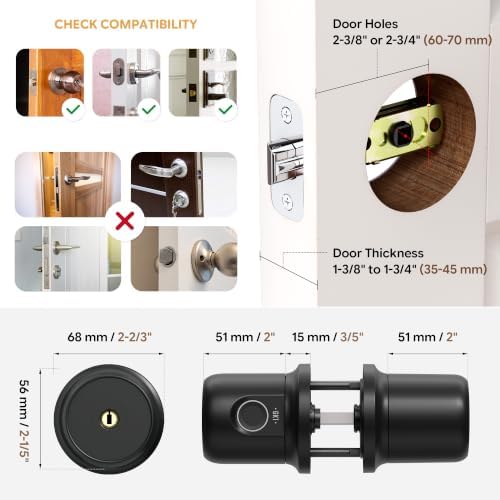 ThorBolt GK1 Smart HomeKit Fingerprint Door Knob (w/o Keypad), Black