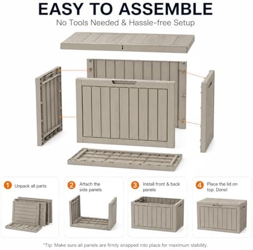 Outdoor Storage Box Resin Deck Box Waterproof Gray Brown 51 Gallon