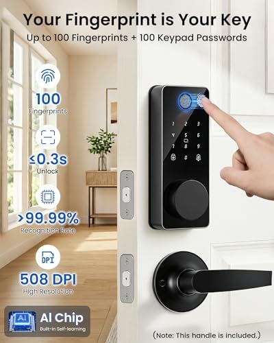 Smart Lock with 2 Handles, Keyless Entry Door Lock, Fingerprint Door Lock