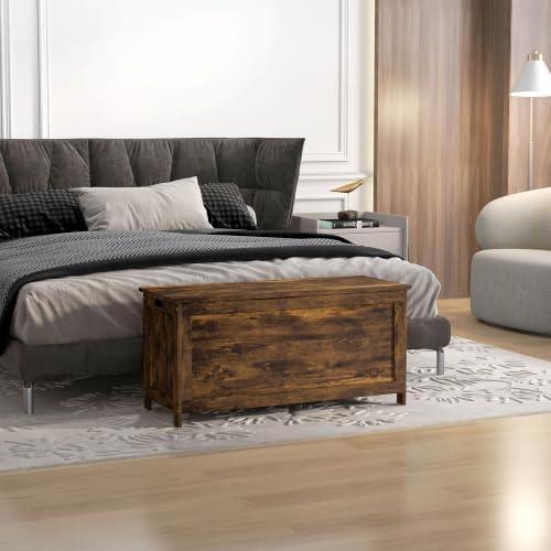 HOMCOM Storage Bench Cut-Out Handles 39.4" x 15.7" x 18.9" Rustic Brown