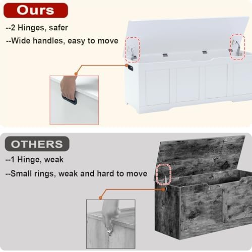 Timberer 47.2" Storage Chest Extra Large Storage Bench with 2 Safety Hinges