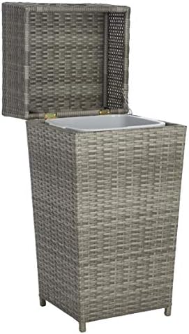 SAFAVIEH Outdoor Mazeli Wicker Trash Can, 35.1" Grey PAT7512B