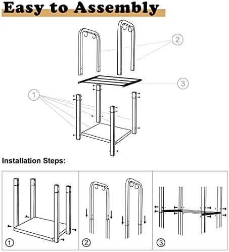 2-Tier Fireplace Firewood Rack Holder for Indoor Outdoor, Small Fire Wood Holder Log Storage Stacker Stand for Patio, Black(Without Wheels)