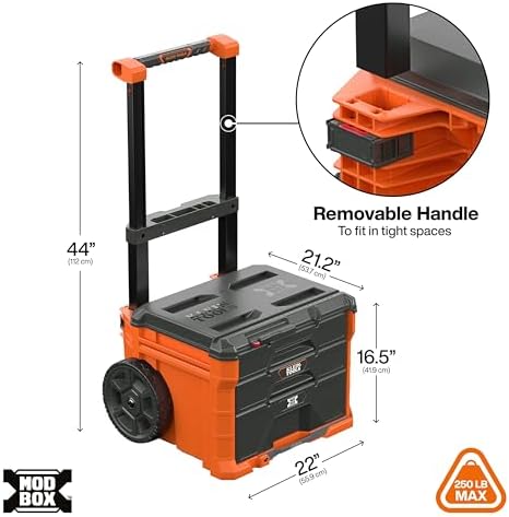 Klein Tools 54890MB MODbox Three Drawer Rolling Toolbox, Tool Storage, Ball Bearing Drawer Slides, Dividers Included