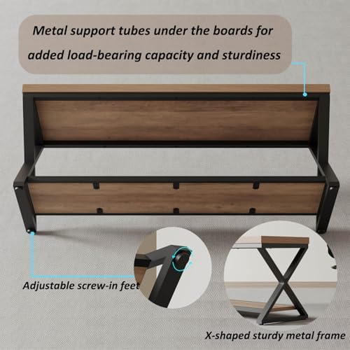IBF Rustic Entryway Bench with Storage, Rustic Oak Wood and Metal Bench