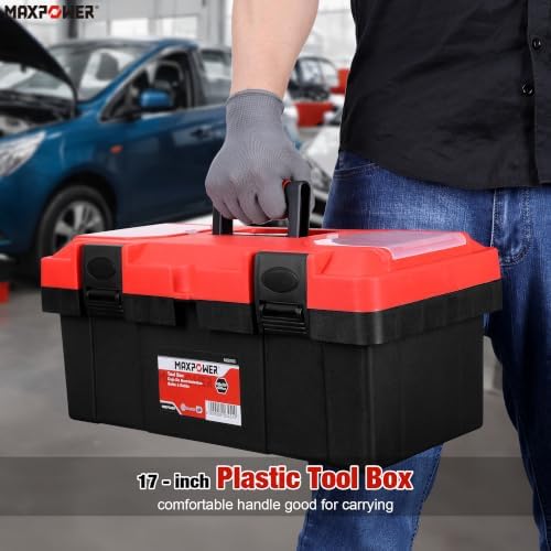 MAXPOWER 17 inch Tool Box, Small Plastic Toolbox with Handle