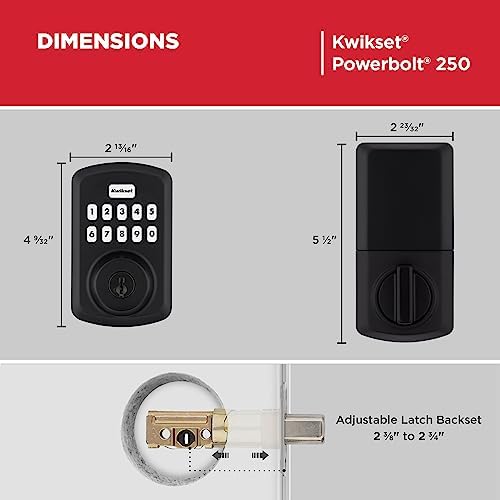 Kwikset Powerbolt 250 10-Button Keypad Matte Black Transitional Electronic Deadbolt Door Lock, Featuring Convenient Keyless Entry, Customizable User Codes and Auto-Locking