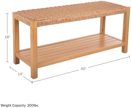 Alaterre Furniture Newport 40” Shoe Storage Bench with Woven Seat, Natural