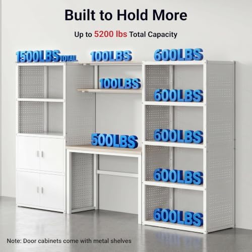 FLEXIMOUNTS 117"L Modular Garage Storage Cabinet with Workbench, White