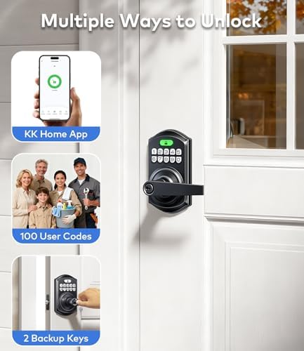 TEEHO TE019 Smart Keypad Door Lock with Handle for Front Door, Matte Black