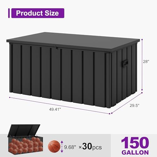 PURPLE LEAF Outdoor Deck Box 150 Gallon, Waterproof Lockable Storage, Gray