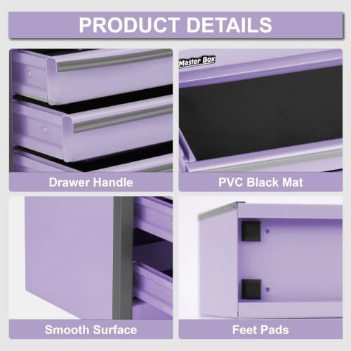 Mini Tool Box with 5 Drawer,Purple Metal Toolbox for Multi-Purpose Storage