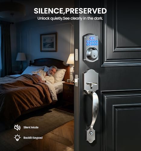 Veise VE012W-H Wi-Fi Smart Front Door Lock Set with Handle, Satin Nickel