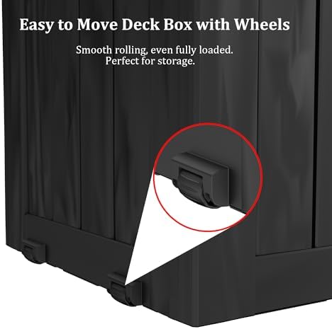 Outdoor Storage Box Waterproof with Wheels, 76 Gallon Lockable Resin Deck Box Patio Storage Bin for Pool Accessories Cushion Furniture, Garden Tools, UV-Resistant Outside Delivery Black
