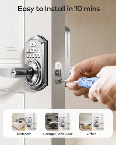 TEEHO TE004 Keyless Entry Door Lock Handle with Keypad, Satin Nickel