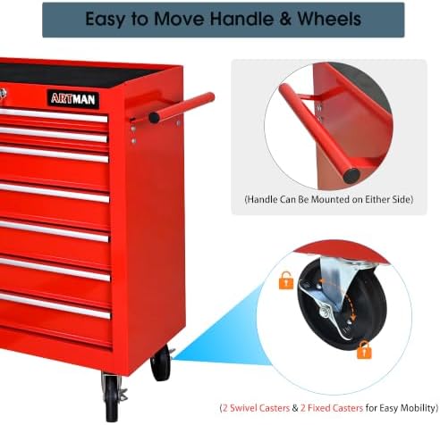 7 Drawers Rolling Tool Chest on Wheels, Multifunctional Tool Cart Tool Storage, Drawers Rolling Tool Trolley Organizer Tool Case for Garage,Warehouse,Workshop,Repair Shop (7 Drawers-Red)