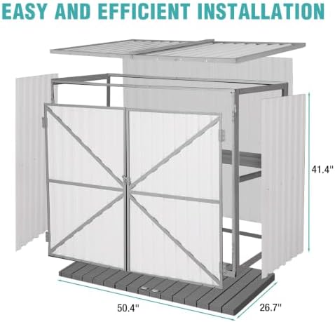 Outdoor Storage Shed 4.2x2.2FT with Metal Frame & Fir Wood, Weatherproof Resin Garden Shed for Patio Backyard, Horizontal Storage Cabinet with Adjustable Shelves