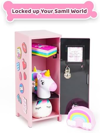 YOBRO Mini Locker with Lock, 2 Keys, 24 Magnetic Stickers, Pink