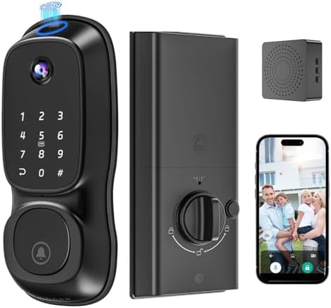 Video Smart Lock with Camera & Doorbell,6-in-1 Keyless Entry Door Lock for Front Door,Deadbolt Lock with Built-in WiFi 2K HDR Camera,Support Fingerprint,Keypad and Voice Unlock,Video Call,App Control
